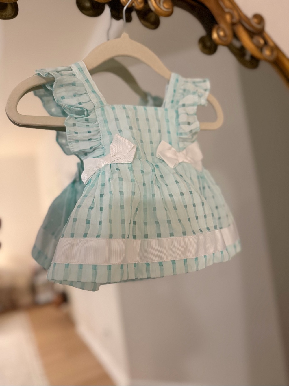 Mint Green Baby Girl Dress with White Bows